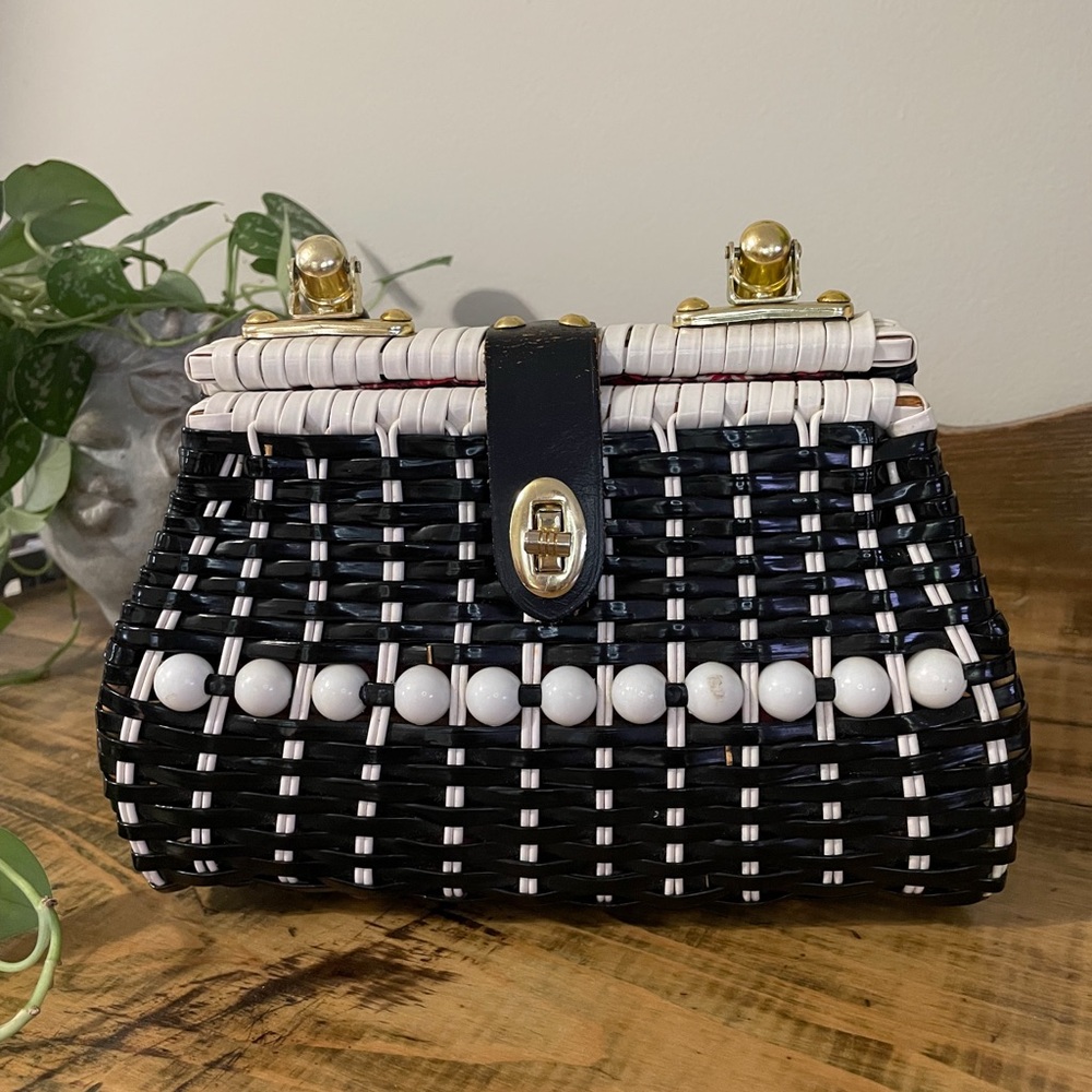 Vintage Black and White Woven Clutch
